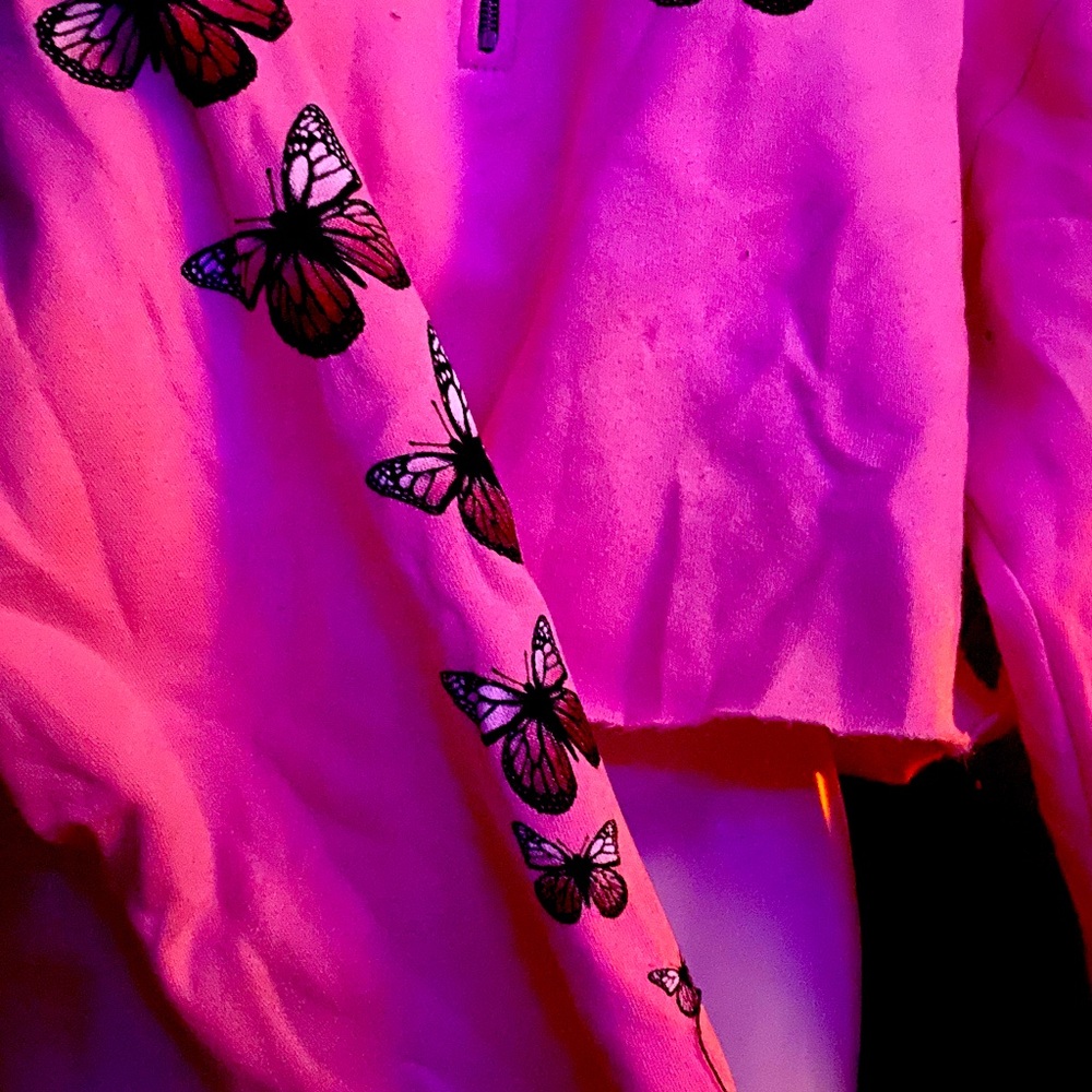 Crop light pink butterfly hoodie